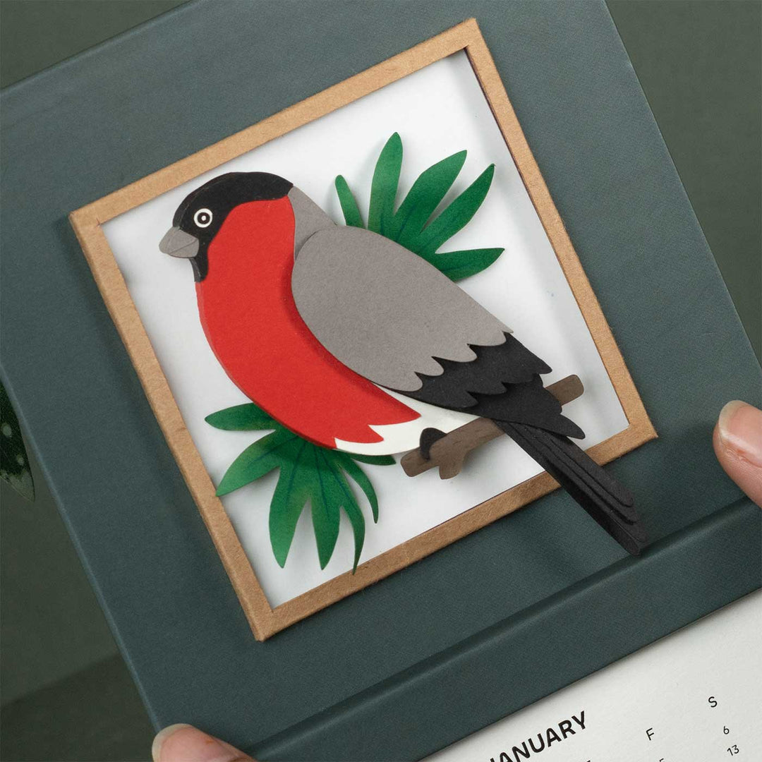 Handmade 3D Bullfinch Bird 2025 Desk Calendar