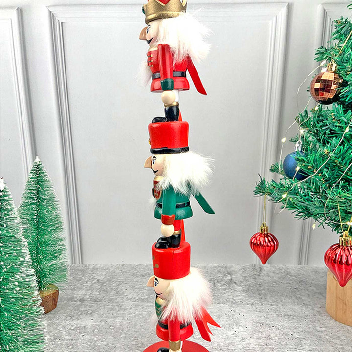 3-Tier Stacked Nutcracker Wooden Decor For Christmas Table Decoration