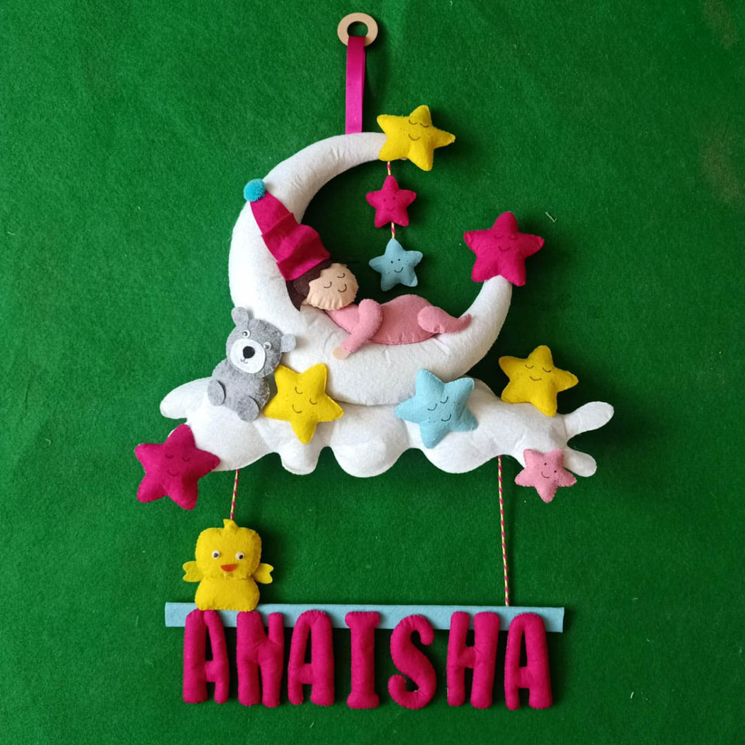 Handcrafted Personalized Baby & Moon Felt Name Plates for Kids