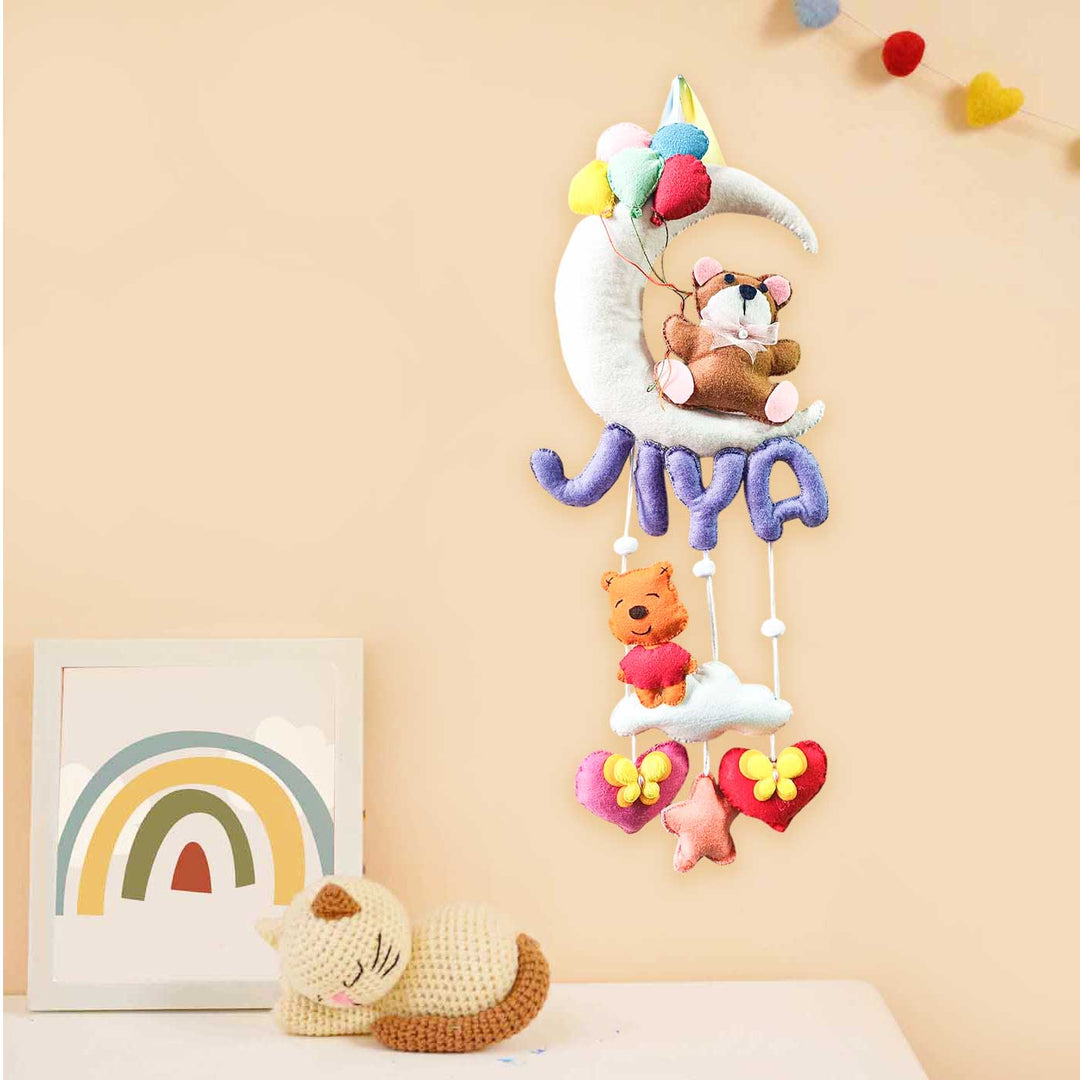 Personalized Moon & Teddy Theme Felt Kids Name Plate