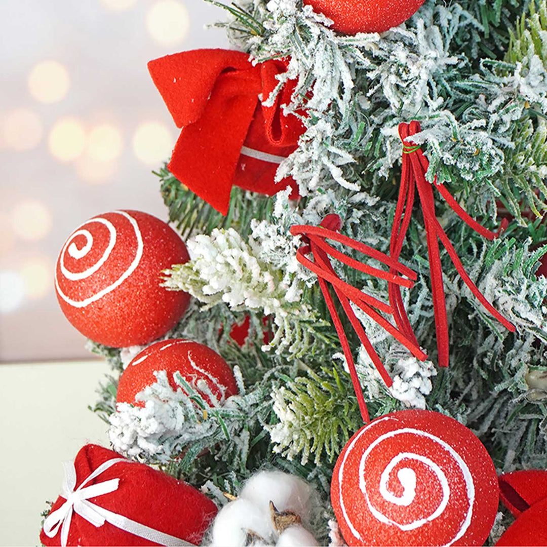 Red Swirl Frosty Bushy Xmas Tree For Christmas Table Decoration