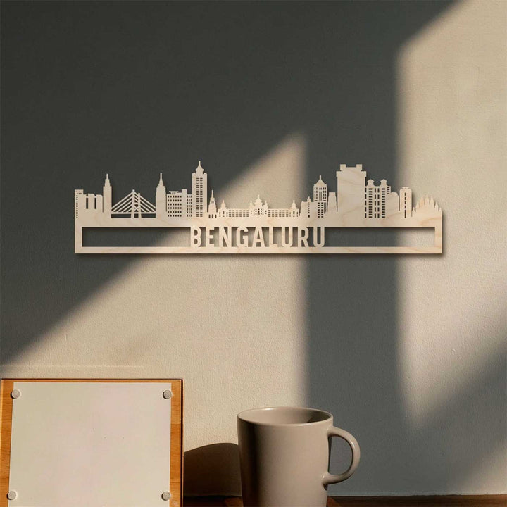 Printed Black Wooden Bengaluru City Skyline Wall Decor