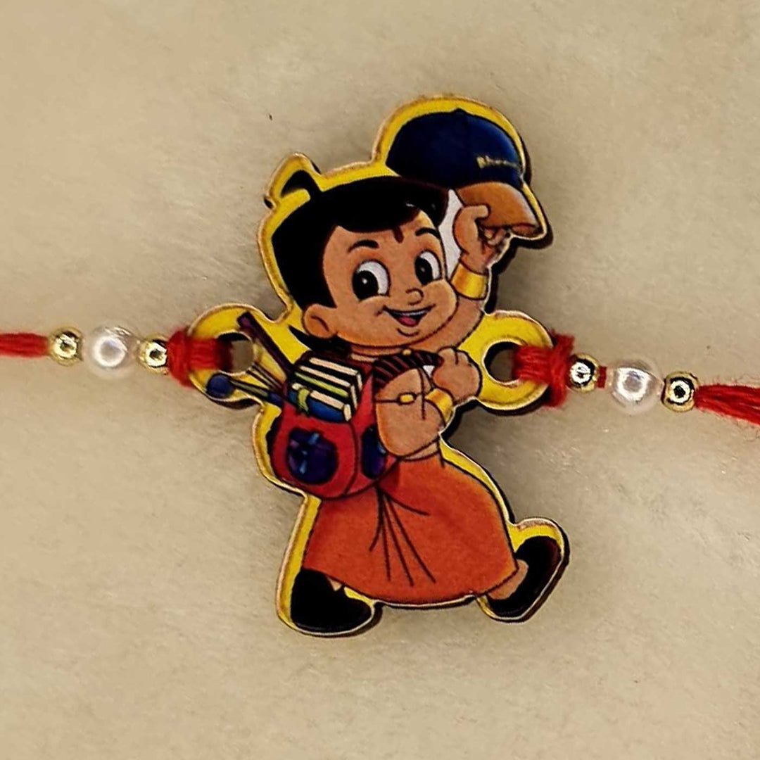 Handmade Chota Bheem MDF Wood Kids Rakhi With Roli Chawal