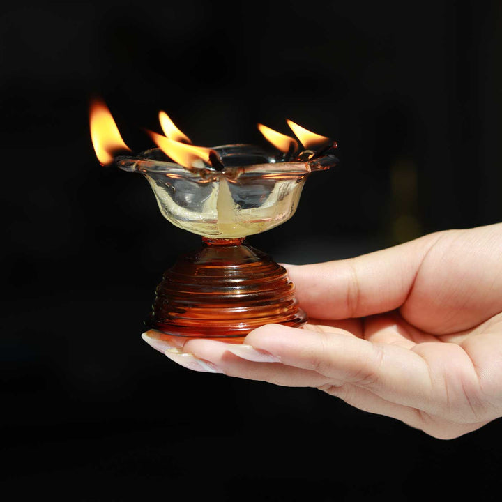 Handmade Amber Small Borosil Glass Oil Lamp / Diya | 2.2 inch