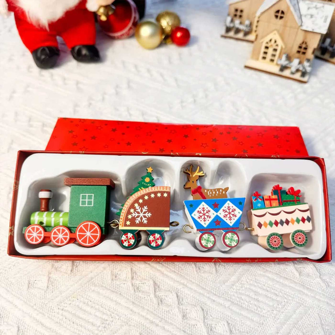 Jingle Bell Express Train Wooden Table Decor For Christmas Decoration | Set Of 3