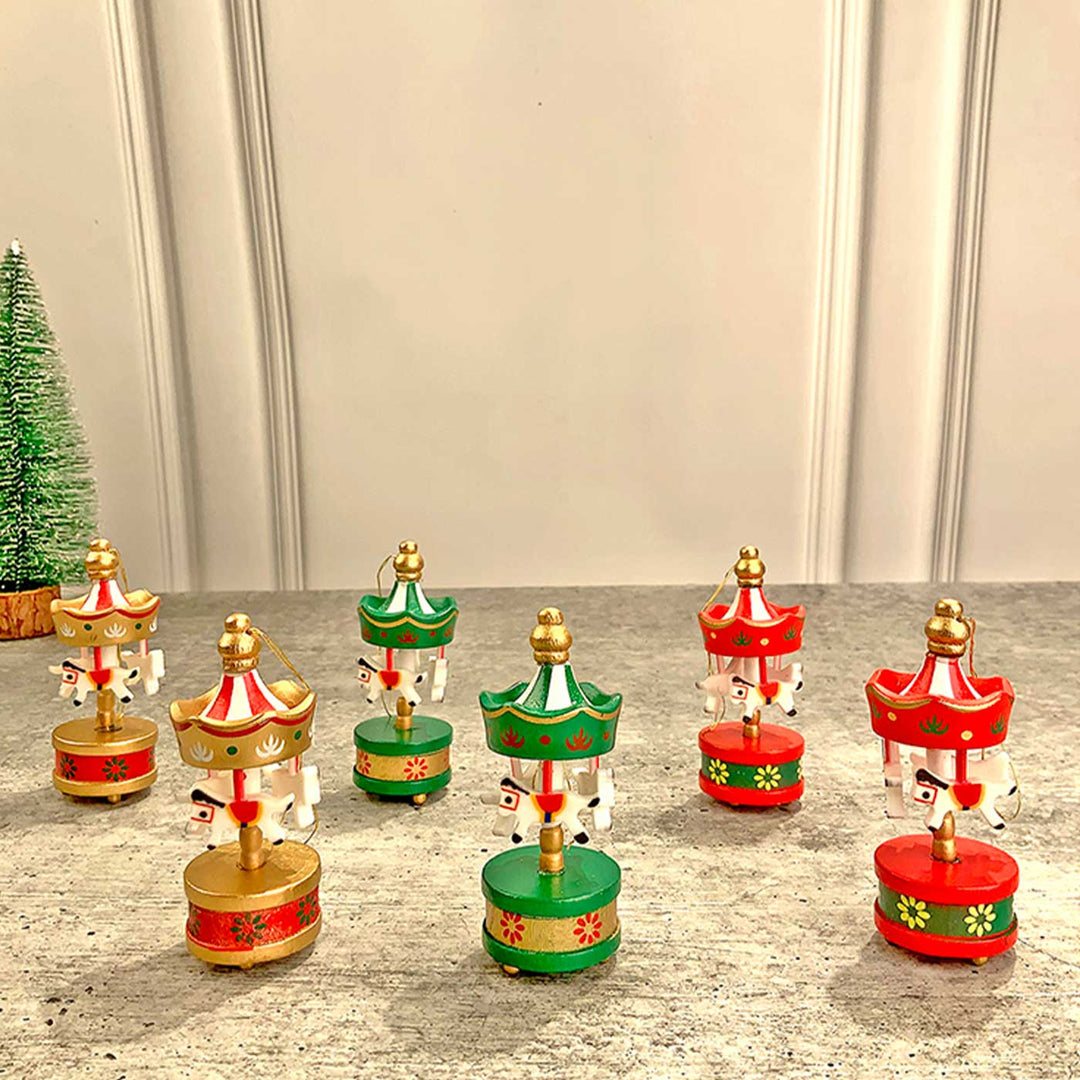 Carousel Wooden Decor For Christmas Table Decoration | Set Of 6