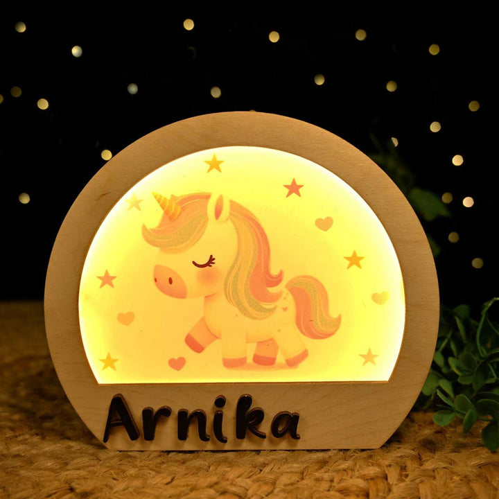 Personalized Unicorn Theme Wooden Table Lamp With 3D Letters