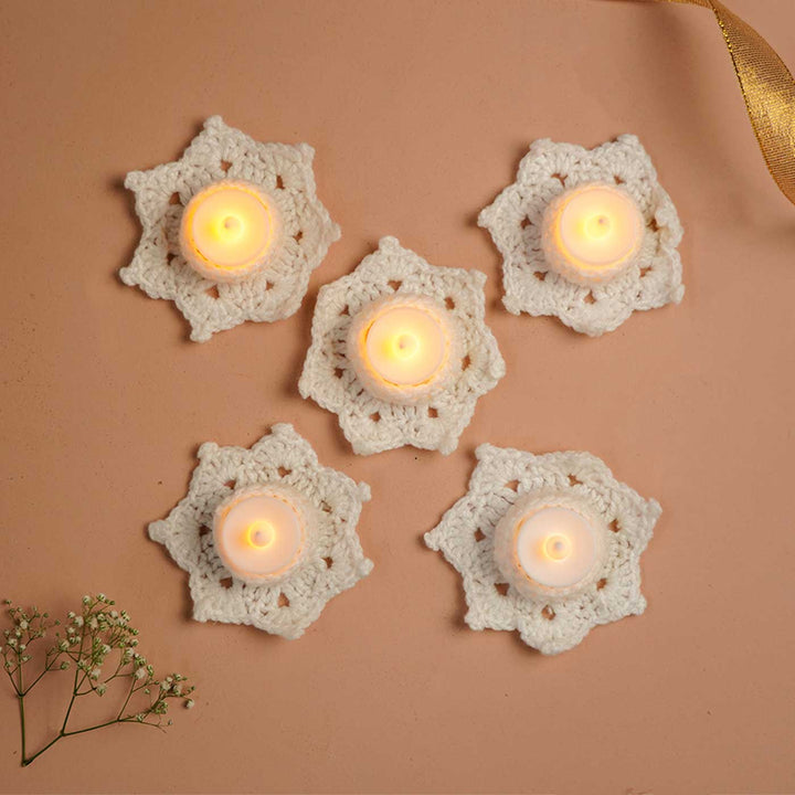 Handmade Indigo/White Golden Tealight Holder Gift Hamper | Set Of 11