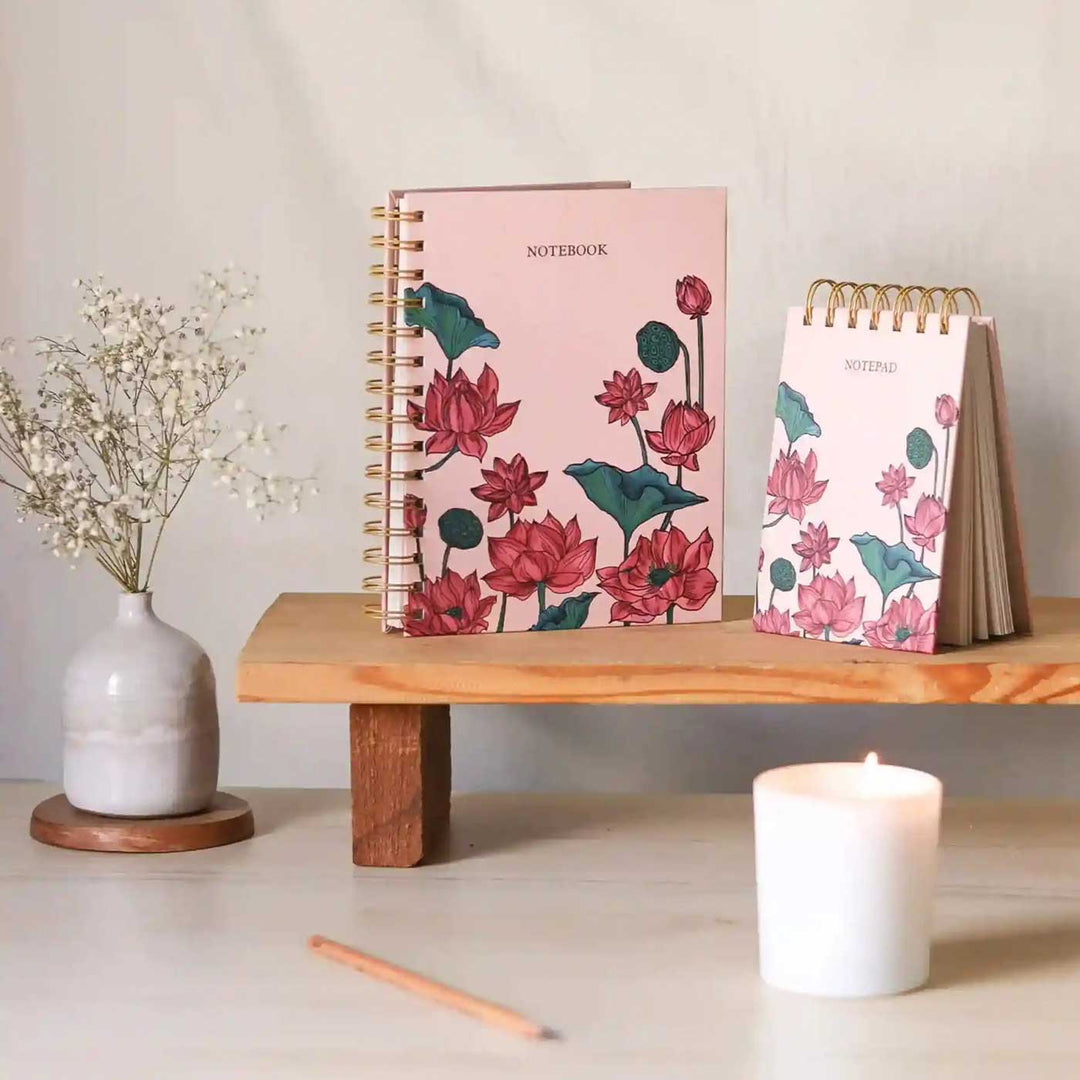 Handmade Kamal Peach Spiral Notebook and Notepad Set | 80 Pages