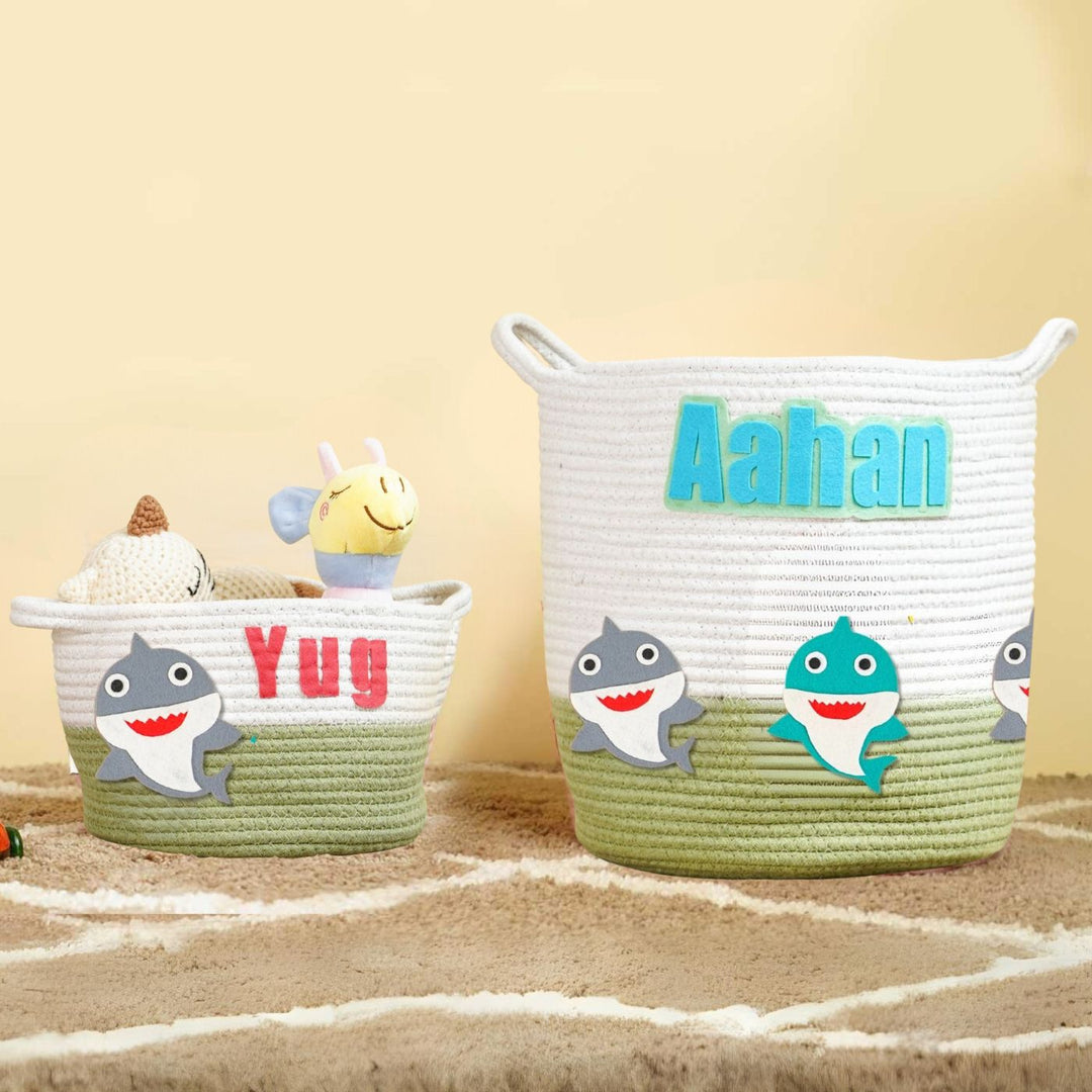 Handmade Personalized Baby Shark Themed Kids Rope Basket