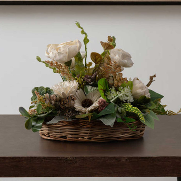 Handmade White Elegance Basket Shola Flower Centerpiece