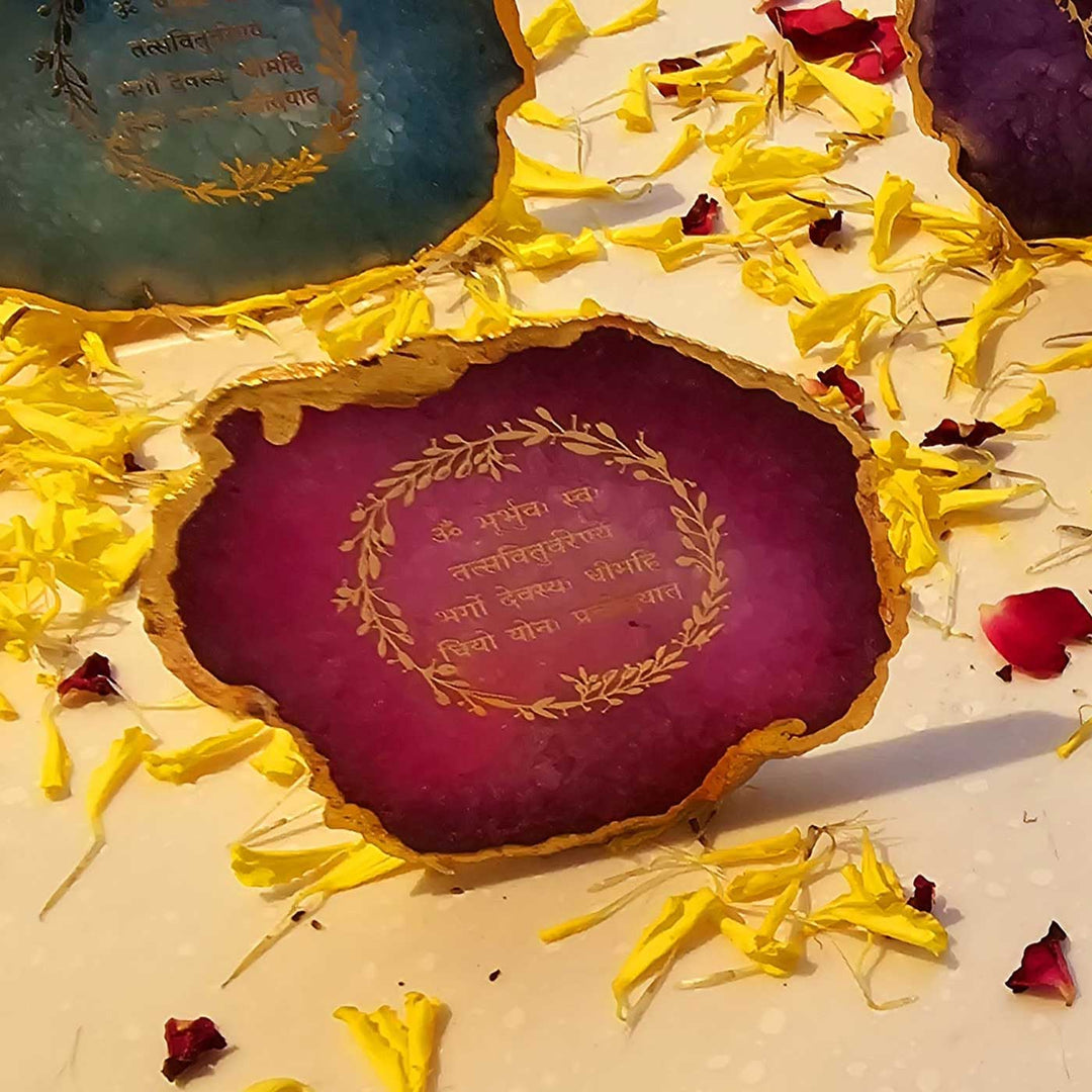 Handmade Purple Gayatri Mantra Agate Stone Tea Light Holder