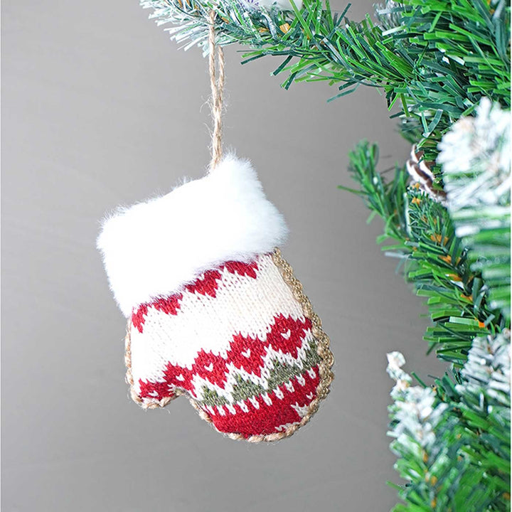 Handmade Red Knitted Snowflakes Themed Ornaments For Christmas Tree Decoration | Set Of 6