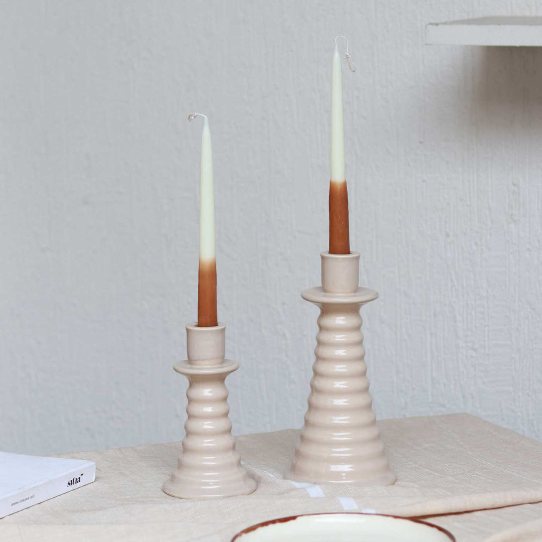 Handmade Beige Coil Shaped Ceramic Candle Holder