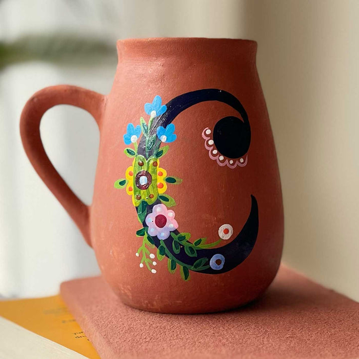 Personalized Hand-painted Floral Theme Monogram Terracotta Mug - C