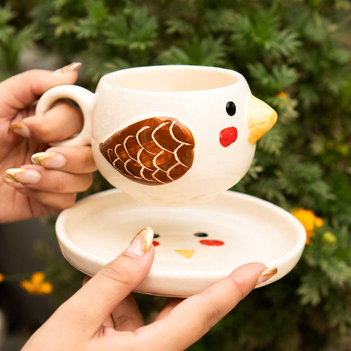 Chirp & Sip Bird Shaped Ceramic Cup & Saucer