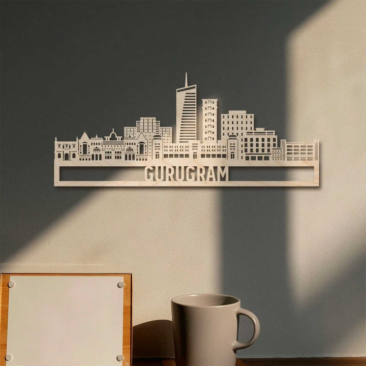 Printed Black Wooden Gurugram City Skyline Wall Decor