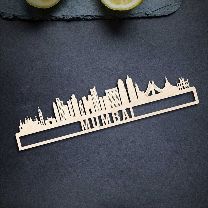 Printed Black Wooden Mumbai City Skyline Wall Decor