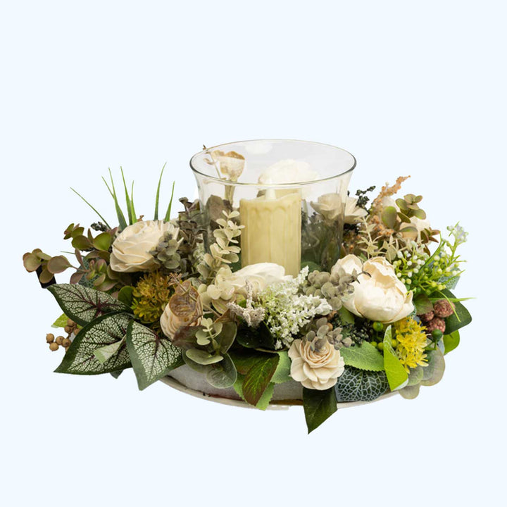 Handmade Luminous Bloom Shola Flower Centerpiece With Candle Holder