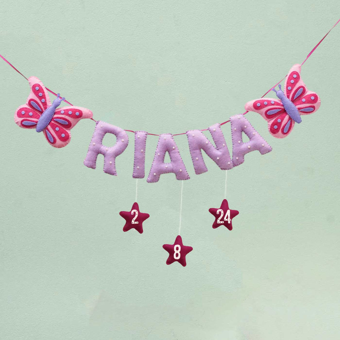 Personalized Handmade Butterfly & Pearl Emblished Felt Bunting