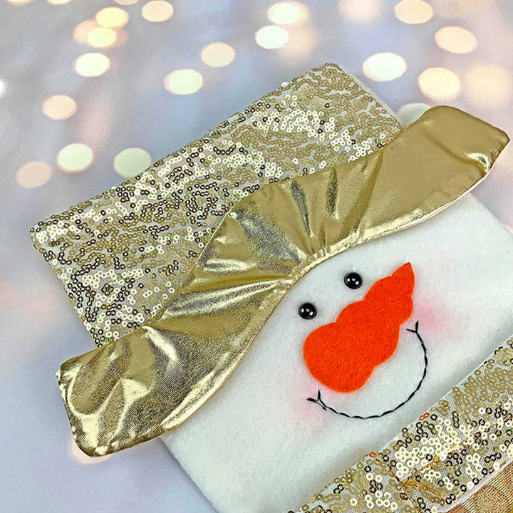 Handmade Golden Snowman Woolen Stockings For Christmas Decoration