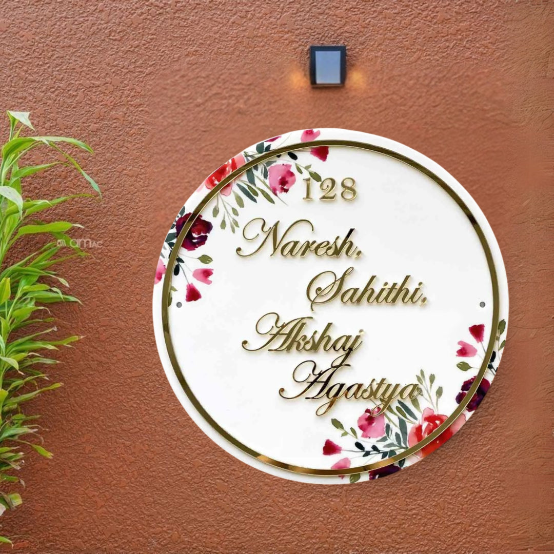 Personalised Printed Floral Round Acrylic Nameplate