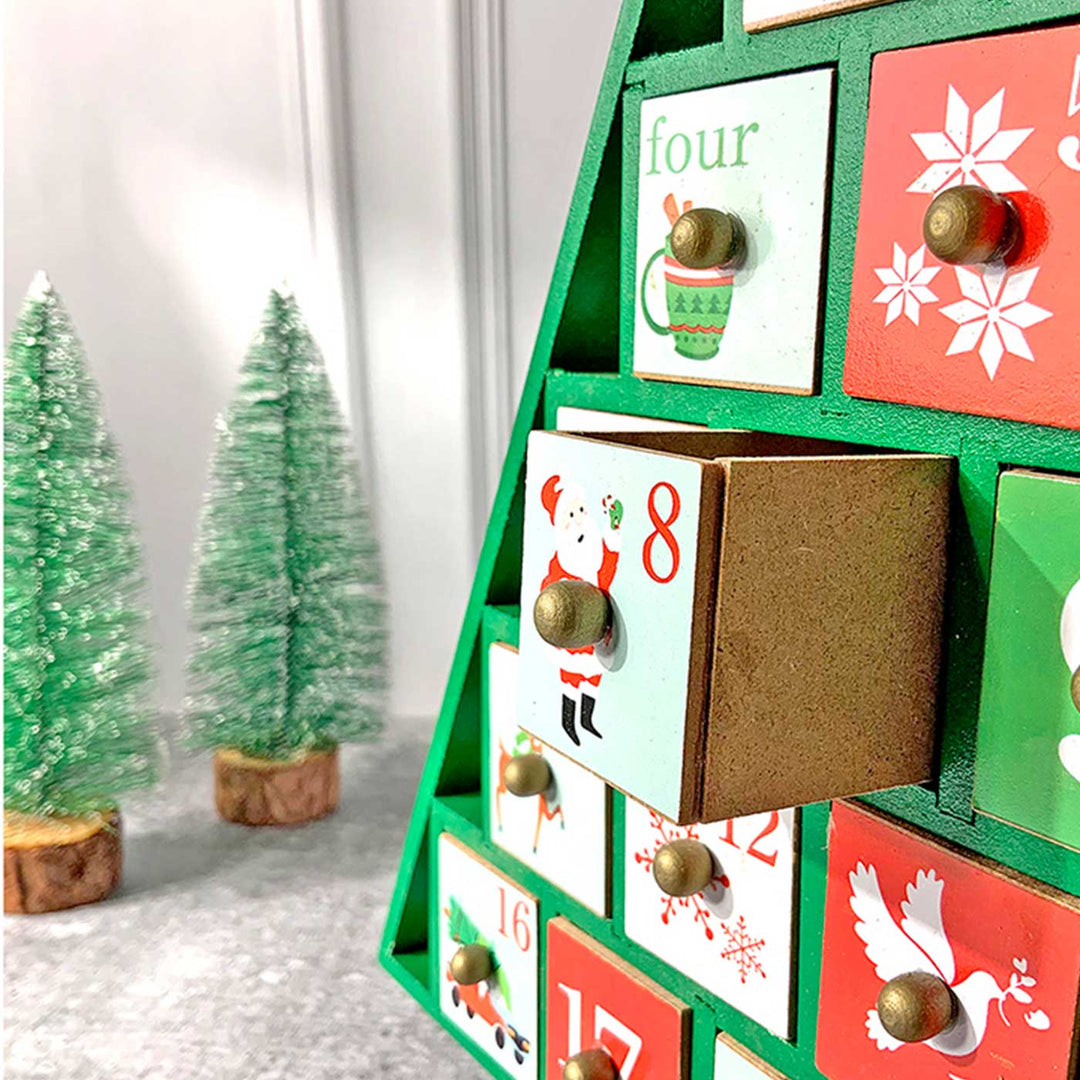 24 Days Wooden Green Tree Shape Advent Calendar | Secret Santa Gift Ideas