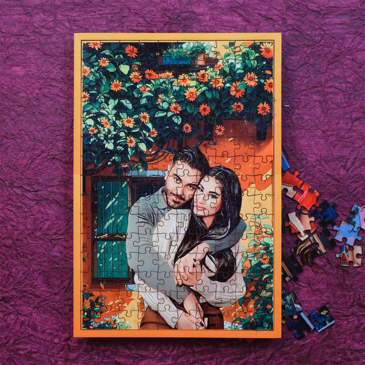 Photo Personalized Orange Floral MDF Wood Puzzle