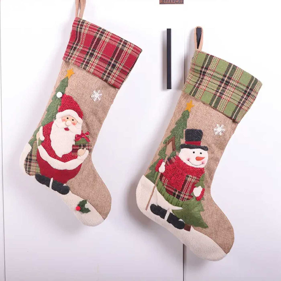 Personalized Checkered Cheer Linen & Cotton Stockings For Christmas Decoration