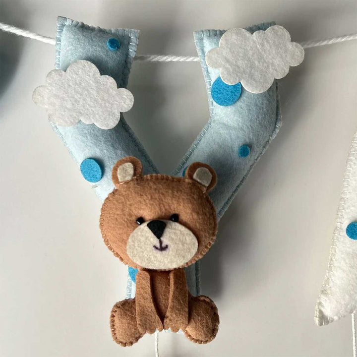 Personalized Teddy On A Plane Name Bunting Garland Felt Bunting / Garland For Kids