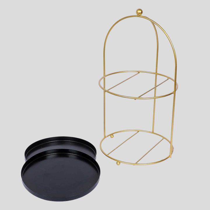 Handmade Black & Gold Two Tiered Serving Stand | Set Of 3