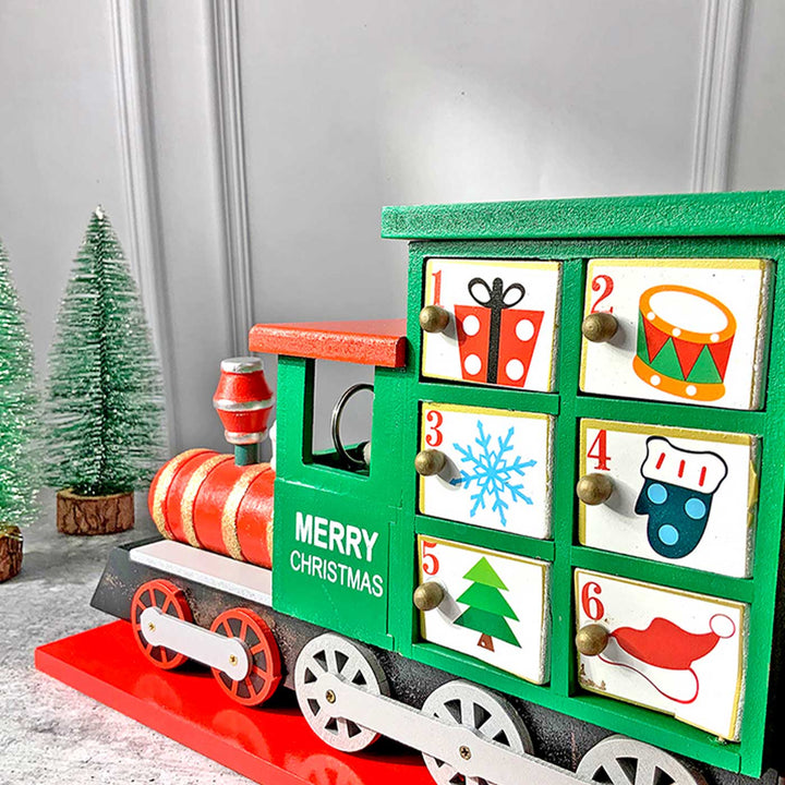 Train Shape Advent Calendar Wooden Decor For Christmas Table Decoration