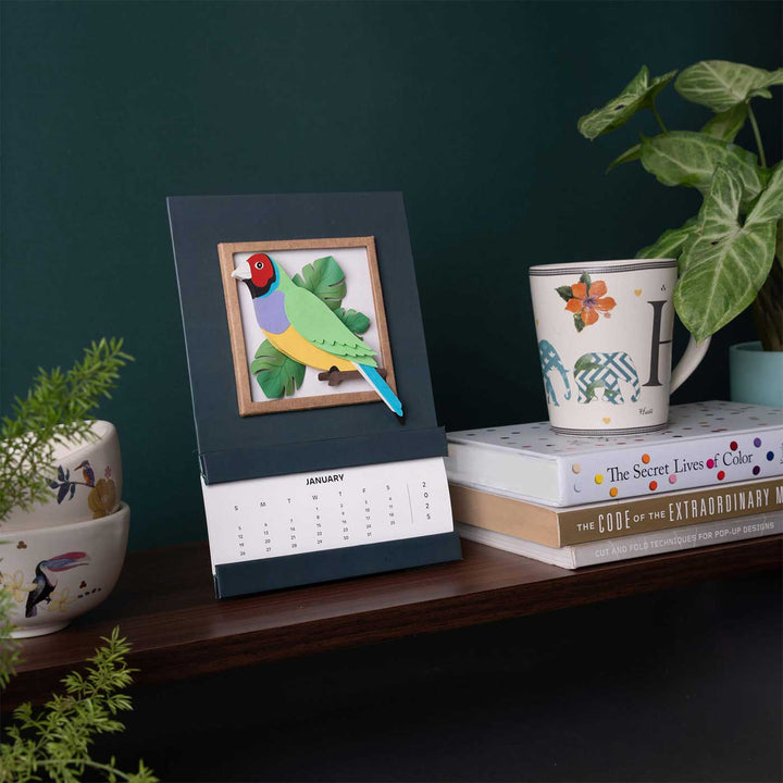 Handmade 3D Gouldian Finch Bird 2025 Desk Calendar