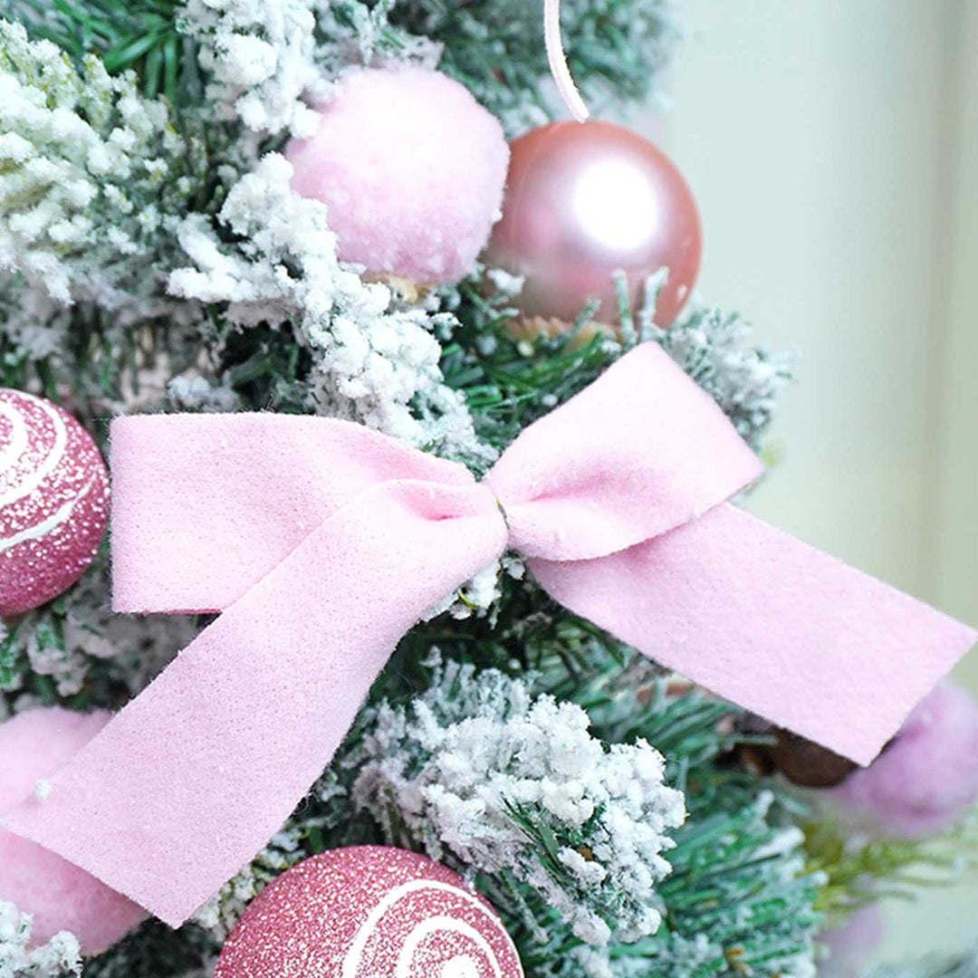 Pastel Pink Swirl Snowy Bushy Xmas Tree For Christmas Table Decoration