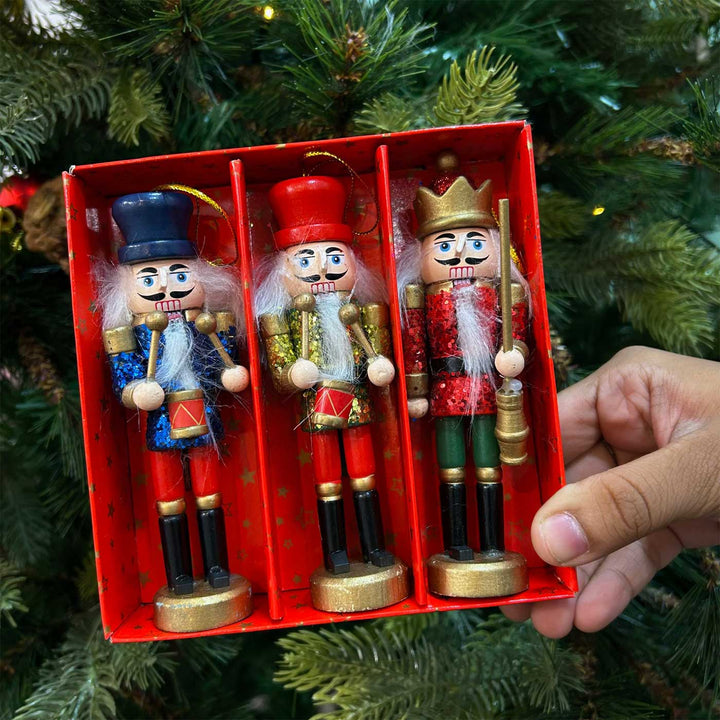 Handmade Symphony Nutcracker Wooden Ornaments For Christmas Tree Decoration | Set Of 3