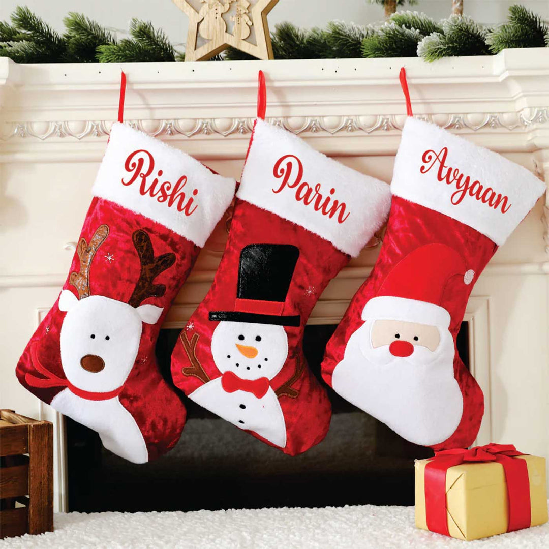 Personalized Scarlet Fur Velvet & Fur Stockings For Christmas Decoration