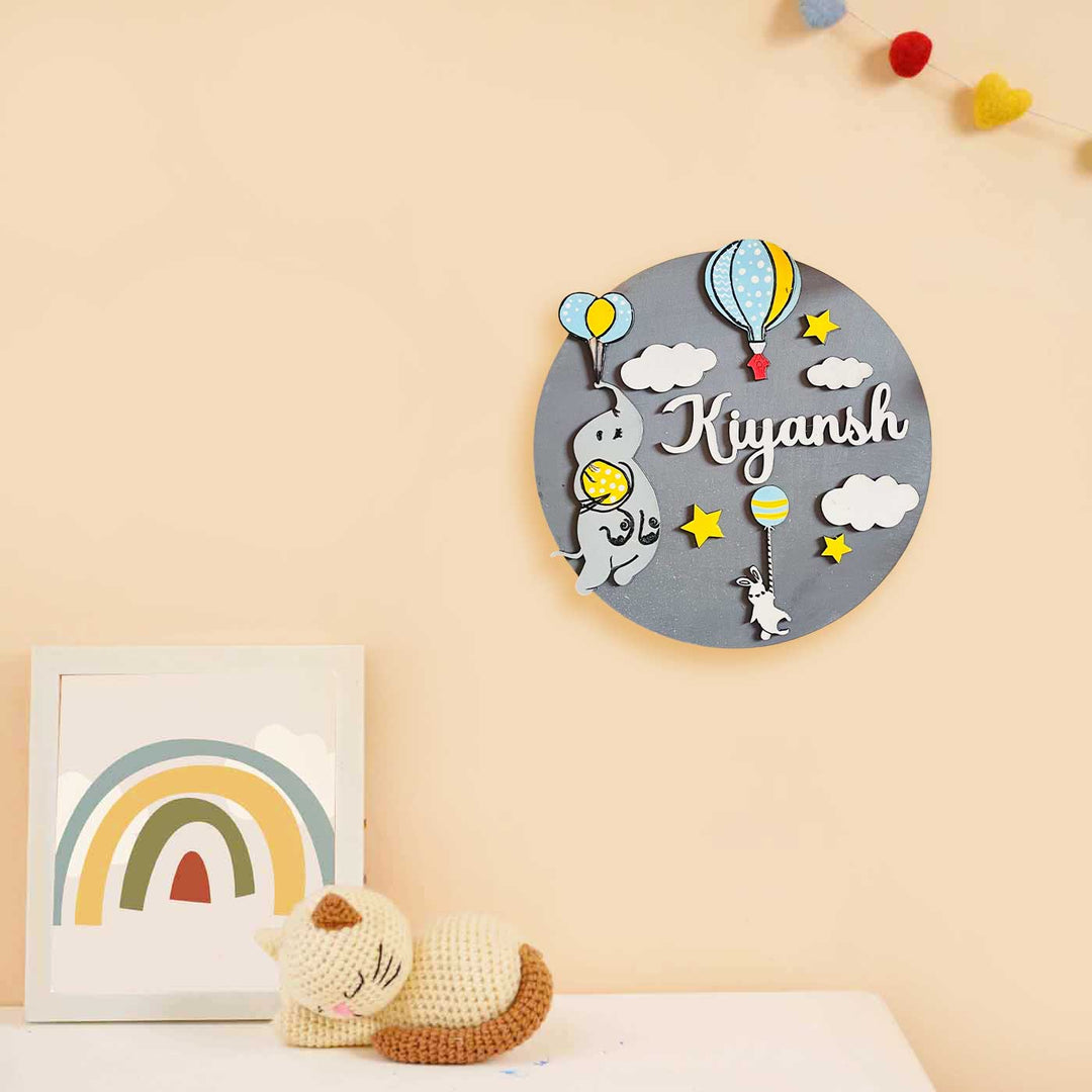 Personalized Hand-Painted Flying Dumbo Mdf Wood Kids Name Plate