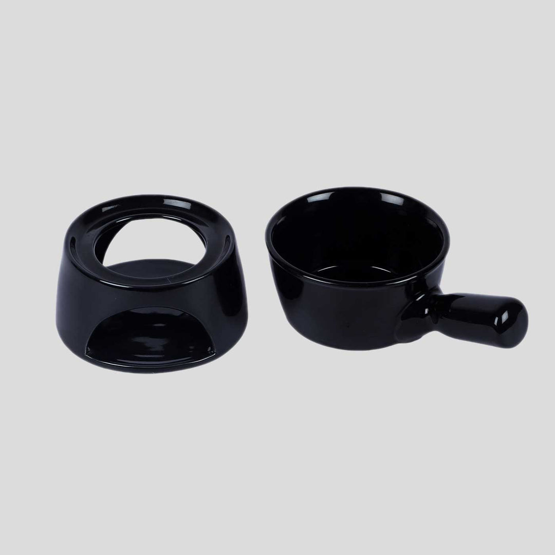 Handmade Black Fondue Set With Plate & Sticks | Set of 6