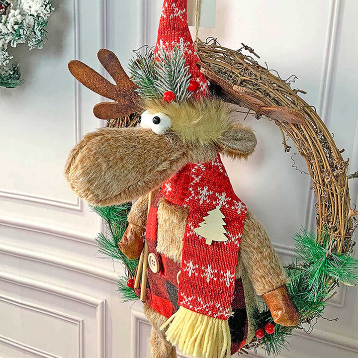 Fluffy Rudolf Wreath For Christmas Wall Decoration