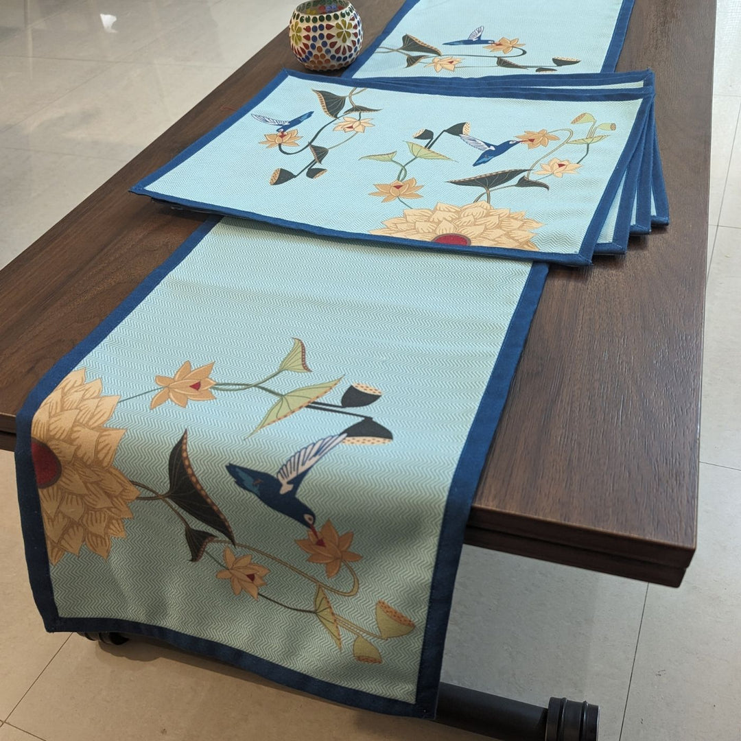 Printed Happy Lotus Table Runner & Mat Set