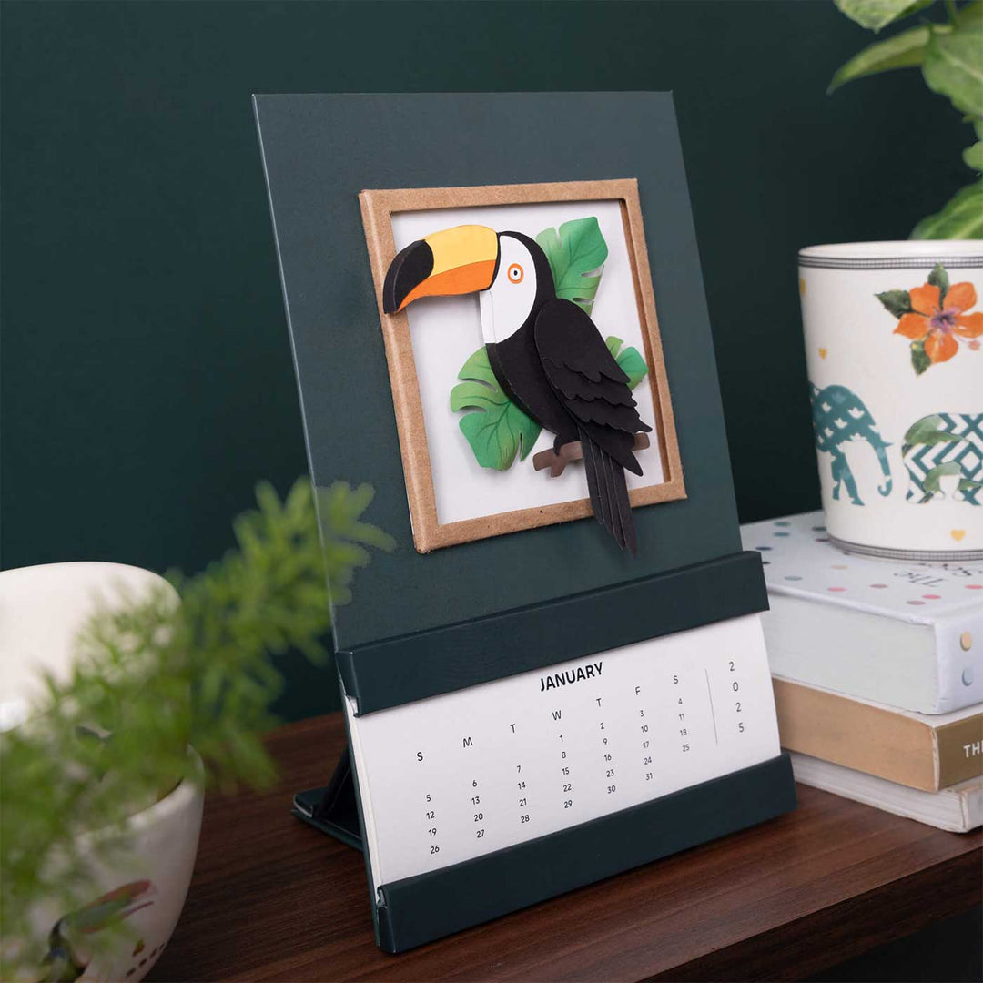 Handmade 3D Toucan Bird 2025 Desk Calendar