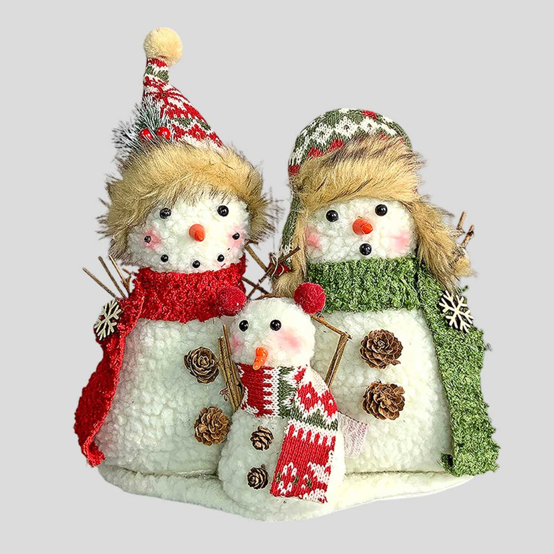 Plush Snowman Trio Family Woolen Decor For Christmas Table Decoration