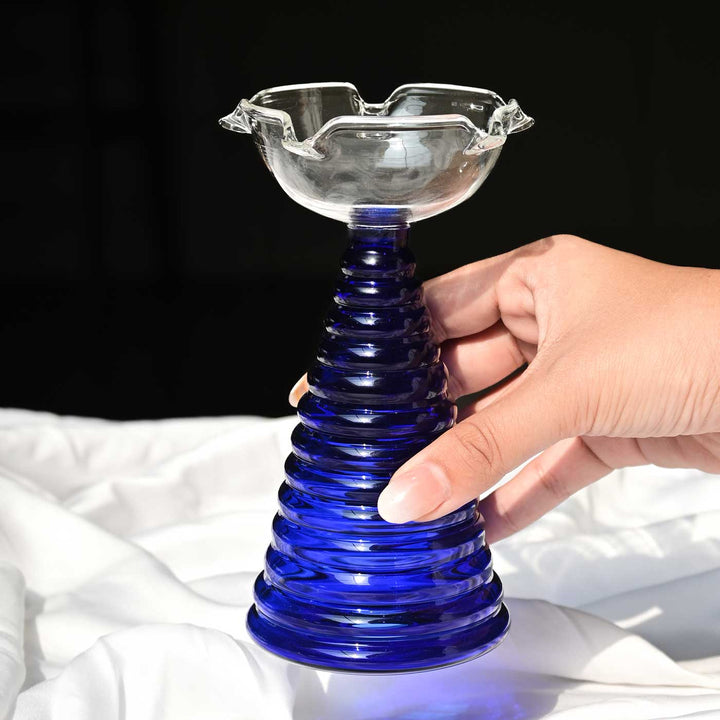 Handmade Blue Borosil Glass Oil Lamp / Diya | 5.9  inch