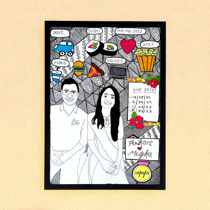 Photo Personalized Doodle Art Couples Multicolour Decorative Plaque