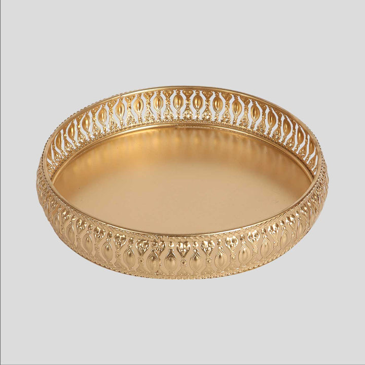 Handmade Round Etching Gold Tray | Set Of 3