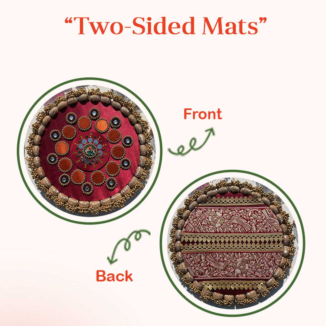 Reversible Handmade Mandala Maroon Parsi Gara Glass Beaded Rangoli