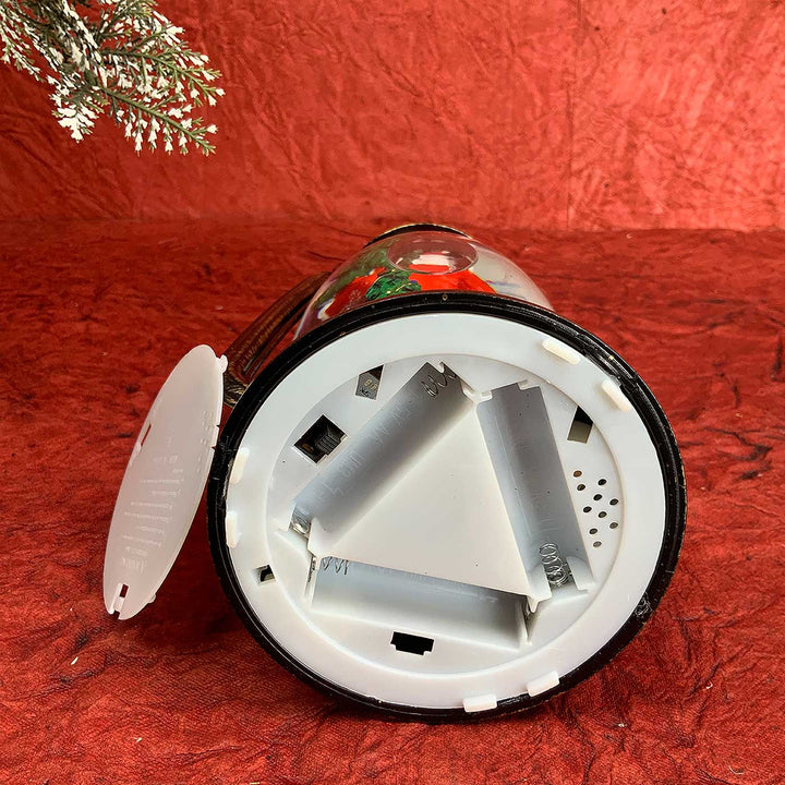 Santa With Rotating Gift And Deer Musical Lantern For Christmas Table Decoration