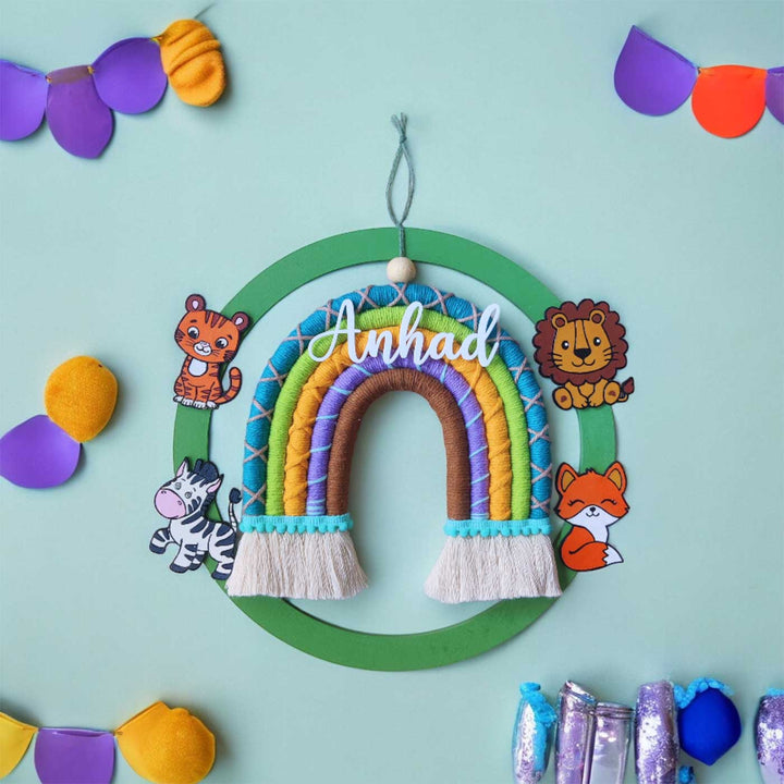 Personalized Handmade Macrame Jungle Ring & Rainbow Kids Name Plate With 3D Letters