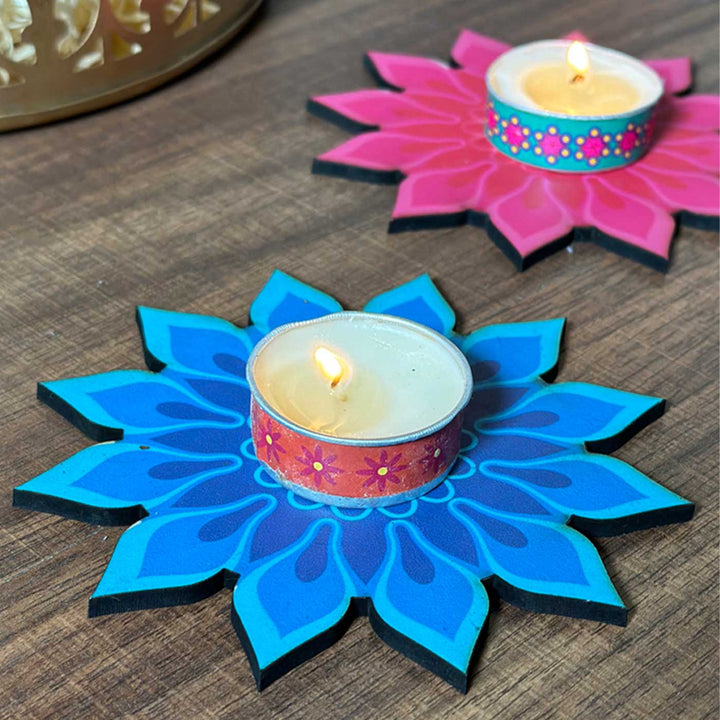 Handmade Decorative Pushkar MDF Wood Tealight Holder | Set Of 6