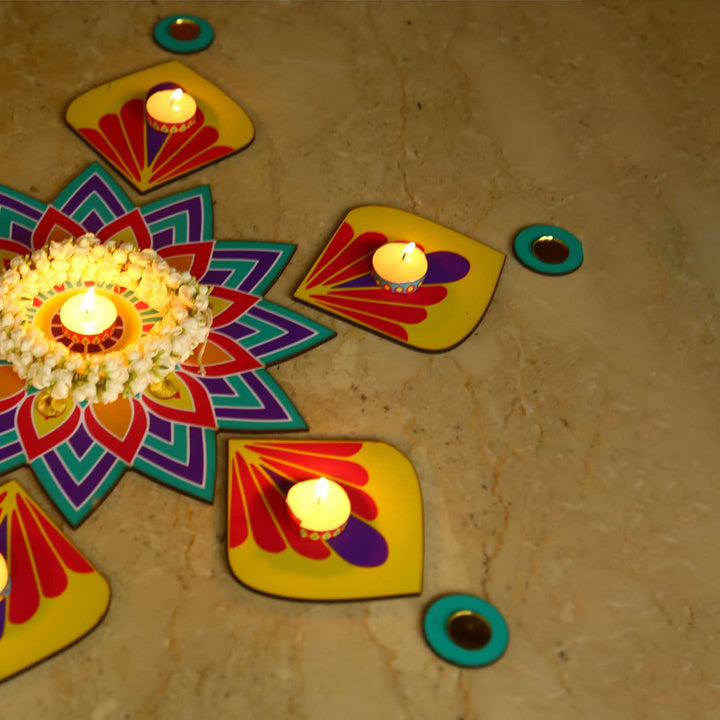 Reusable 13 Piece Mini Sitara MDF Wood Rangoli